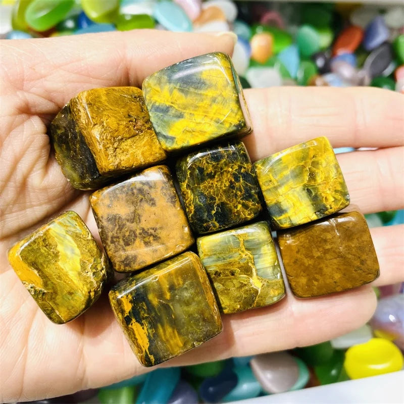 Wholesale Natural Yellow Crystal Tumbled Stone Pietersite Cube Healing