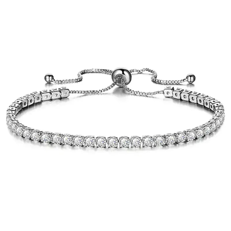 Fashion Single Row Shiny Crystal Push Women Bracelet Stainless Steel Big Diamond Adjustable Women Tennis Bracelet
