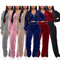 F230593 Women's Clothing Fall 2023 Custom Jogger Jumpers Tracksuit Gym Velvet 2 Piece Women Set Crop Top Hoodies Jogger Set