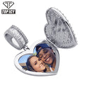 Hip Hop DIY Customized Heart Box Iced Out Cubic Zircon Silver Gold Jewelry Edge Paved Photo Necklace Private Photo Pendant