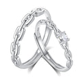 FDJZ-315 Sterling Silver Adjustable Couple Rings for Men Women Bride Wedding Diamond Engagement Ring Set