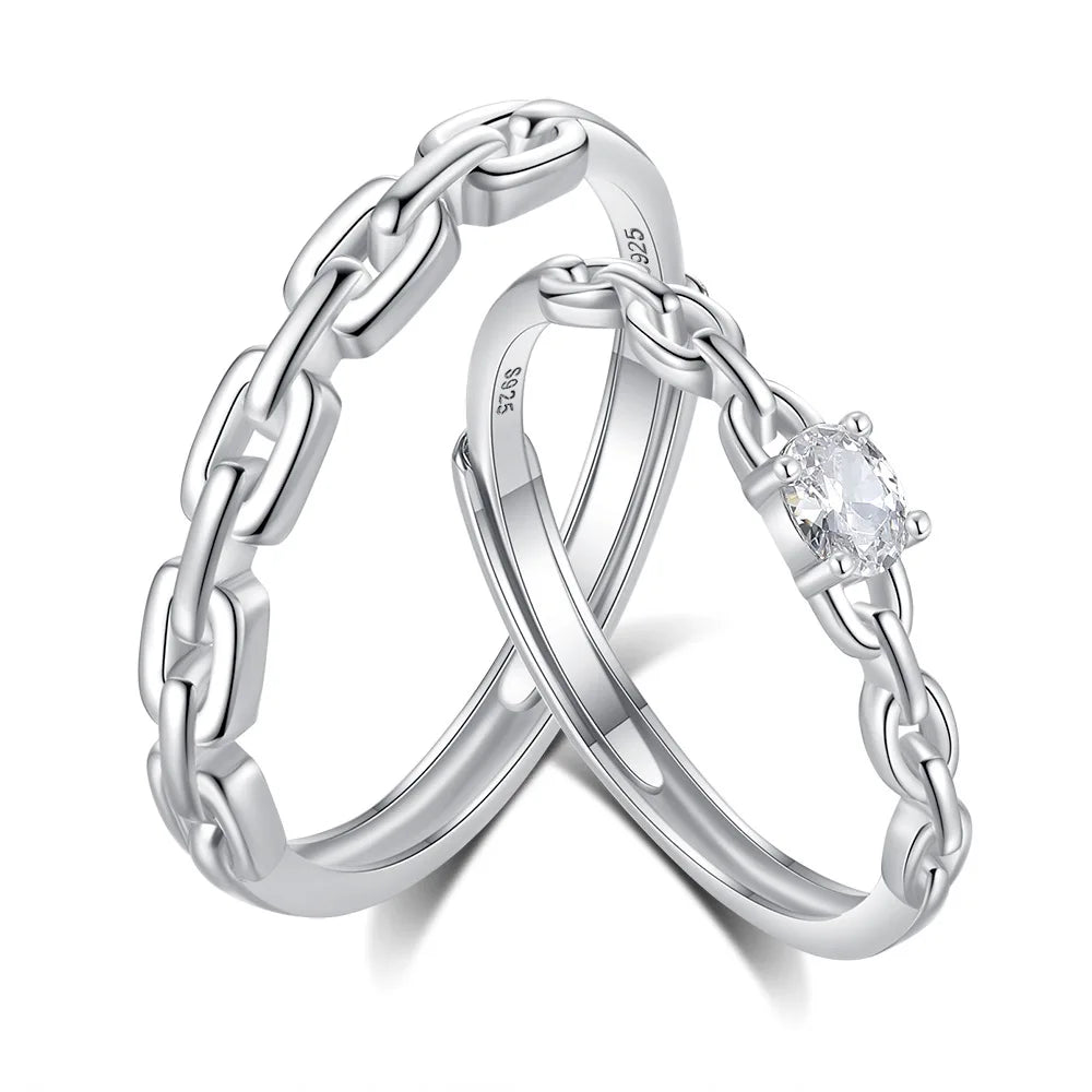 FDJZ-315 Sterling Silver Adjustable Couple Rings for Men Women Bride Wedding Diamond Engagement Ring Set