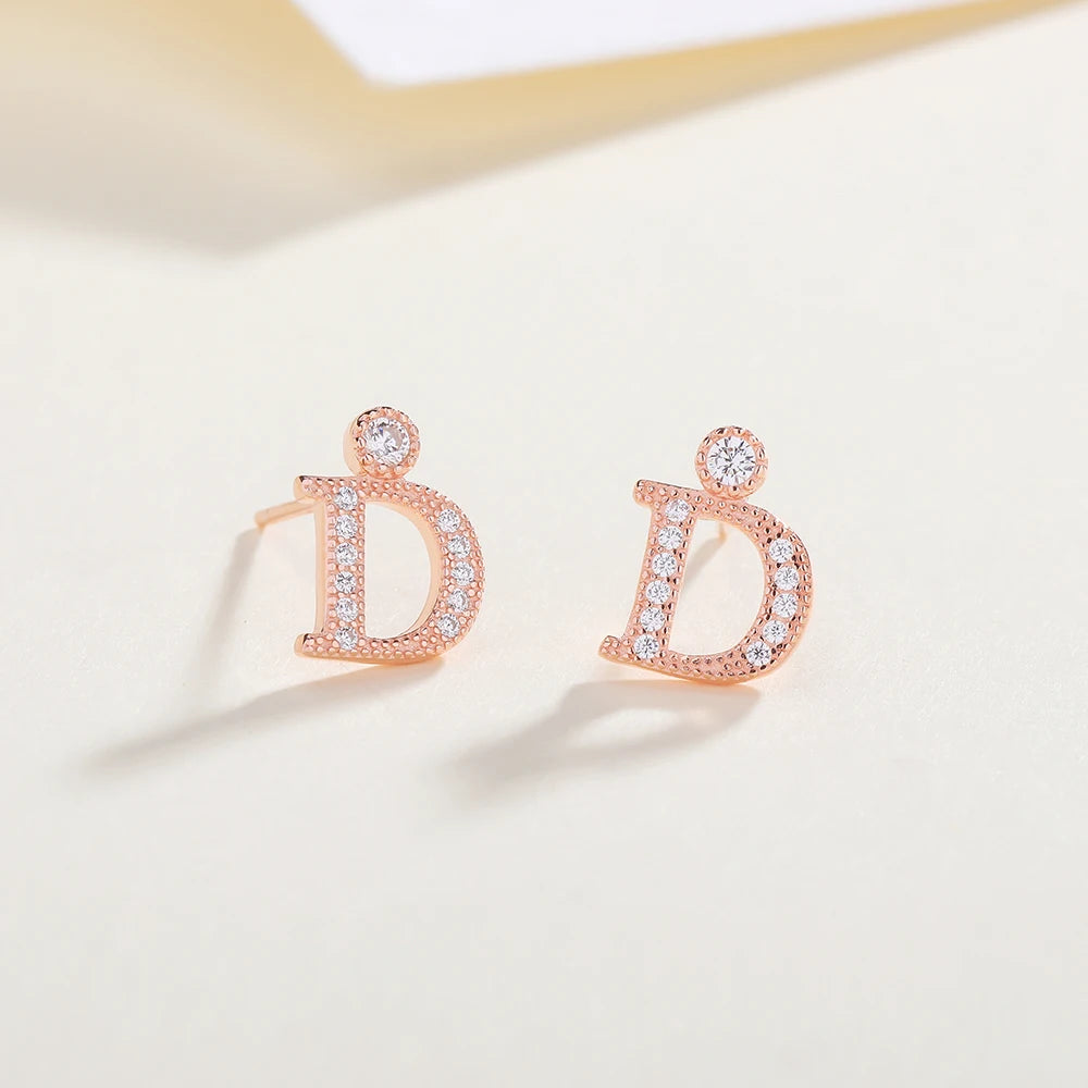 Fashion Earrings Trend 2025 925 Silver Jewelry D Letter -shaped Zircon Stud Earrings for Women Fine Jewelry