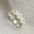 925 Sterling Silver Cute Open Sunflower Ring Enamel Daisy Silver Adjustable Ring