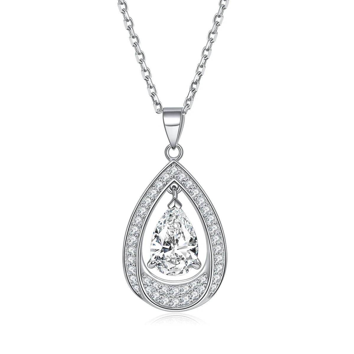 Drop Sterling Silver Pendant Necklace Prong Setting