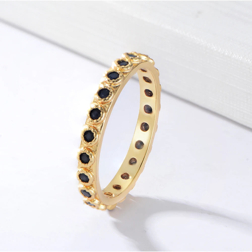 Hot selling Trendy S925 Sterling Silver 14k Gold Black Zirconia Pave Eternity Ring For Women