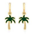Joacii Jewelry 925 Sterling Silver 18K Gold Plated Trees Earrings Green Epoxy Palm Tree Hoop Earring