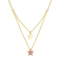 Stainless Steel Jewelry Waterproof 18k Gold Plated Multilayer Necklace Pink Diamond Double Star Pendant Women's Necklace