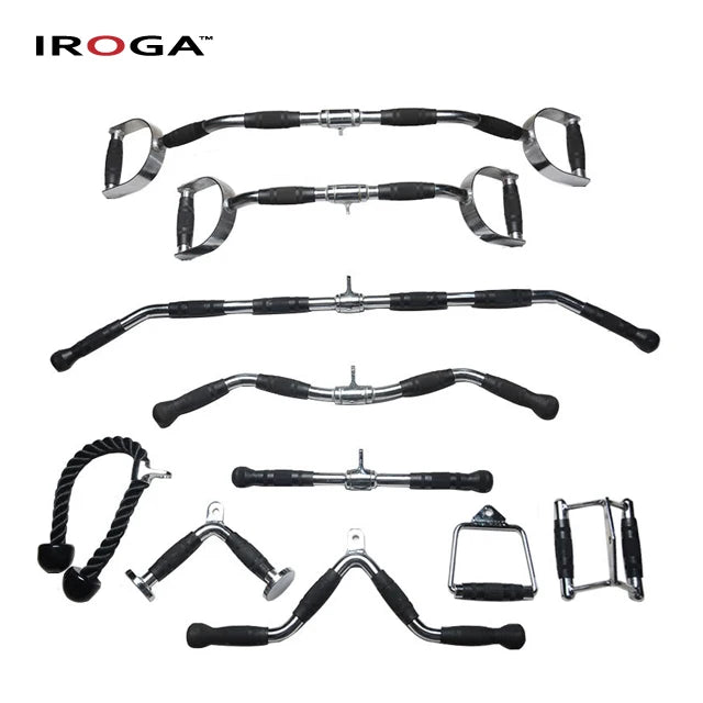 Iroga Durable Steel Fitness Cable Machine Accessories Lat Pull Down Attachment Handles with Rack