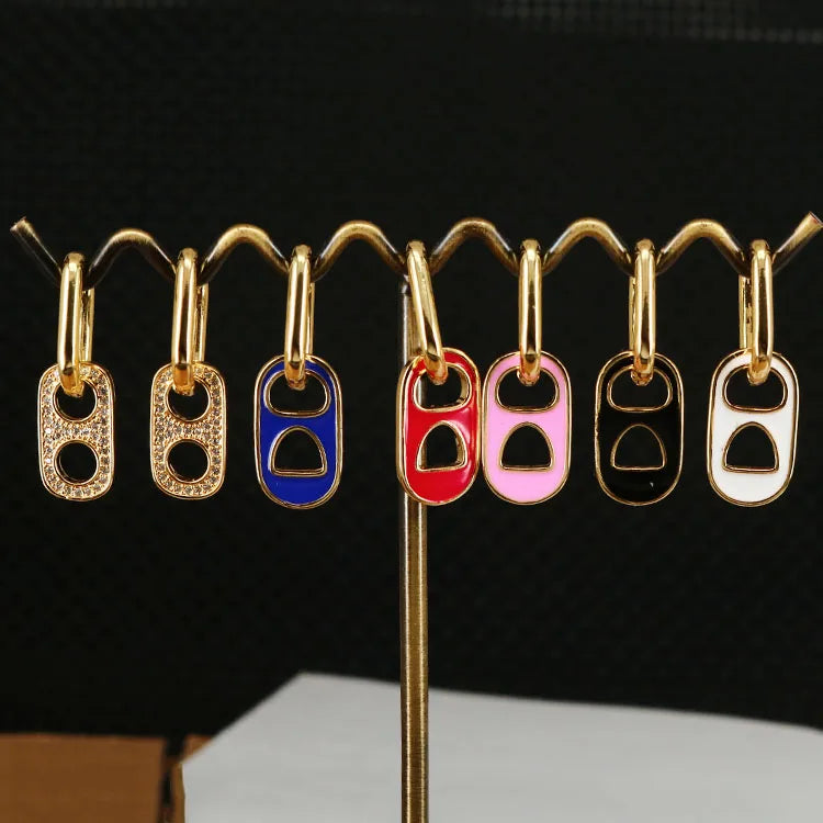 EC1672 18K Gold Plated Crystal CZ Micro Pave Enamel Soda Tabs Charm Huggie Earrings