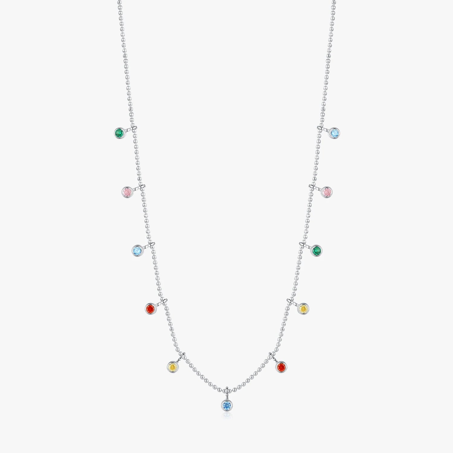 Fashion Beaded Choker Necklace for Women Fine Jewelry 925 Sterling Silver Rainbow Colorful Cubic Zirconia Charm Necklace