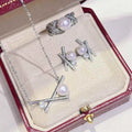 New Three Piece Platinum Plated AAAA Natural Freshwater Pearl Necklace Earring Set White Bread Pearl Wedding Engagement Jewelry