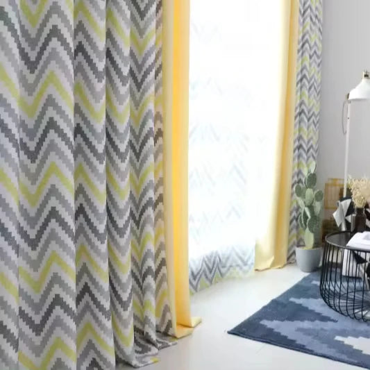 Modern Simple European Gray Coffee Beige Living Dining Room Customization Striped Curtains