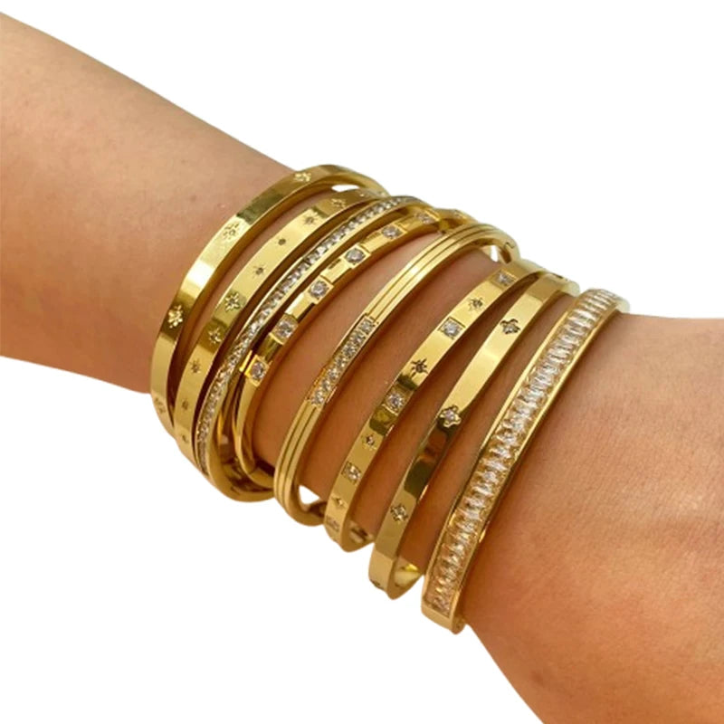 Mylove Women's Bracelets Zircon 18k Gold Plating Stainless Steel Jewelry Pulseras Mujer Fashion Bracelets Bangles for Women