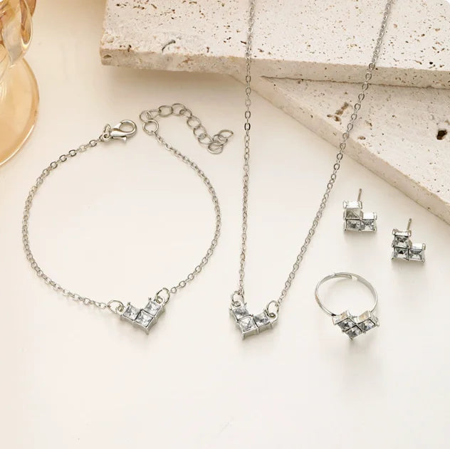 Cross-border New Stainless Steel Necklace Set Fashion Exquisite V-shaped Love Geometric Trendy Necklace Bracelet Earrings Ring