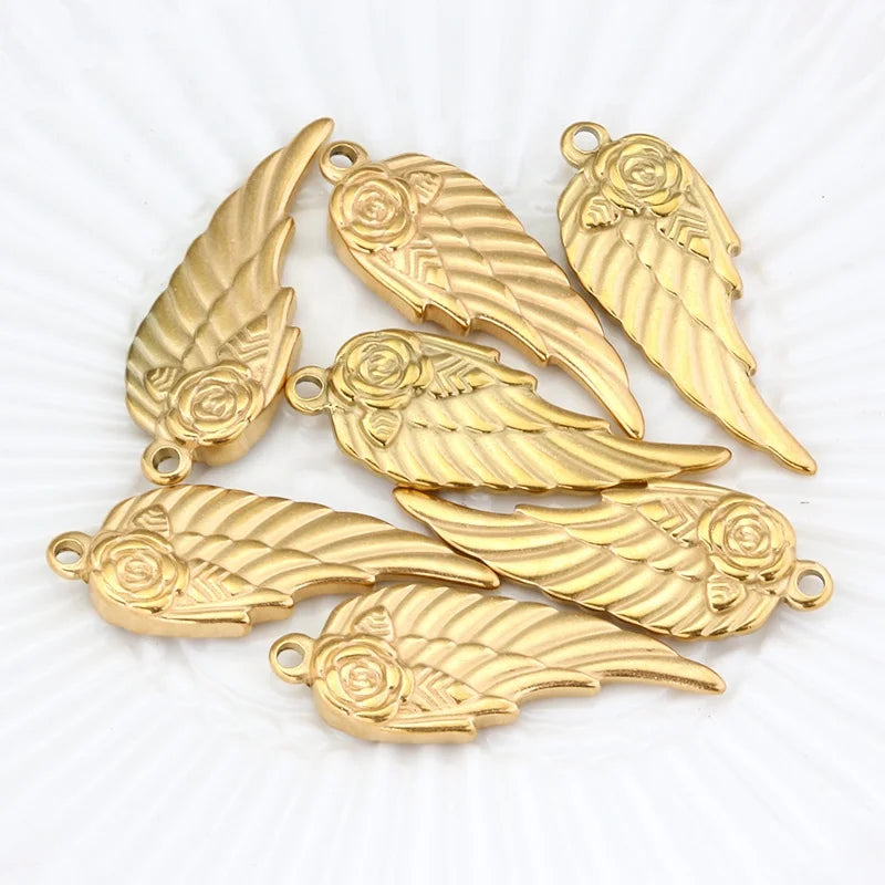 Fashion Rose Wing Skeleton Pattern Gold Plated Stainless Steel Pendant Necklace Vacuum Furnace Jewelry Findings MegaBDM