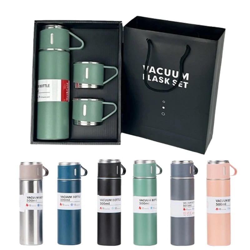 2025 Trending Product Gift Set Vacuum Flask Portable Multifunction Thermos 500ml Stainless Steel Water Bottle With 3 Lid