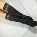 Wholesale Rainbow Striped Tube Socks With Crystal Rhinestone Knee High Socks for Women