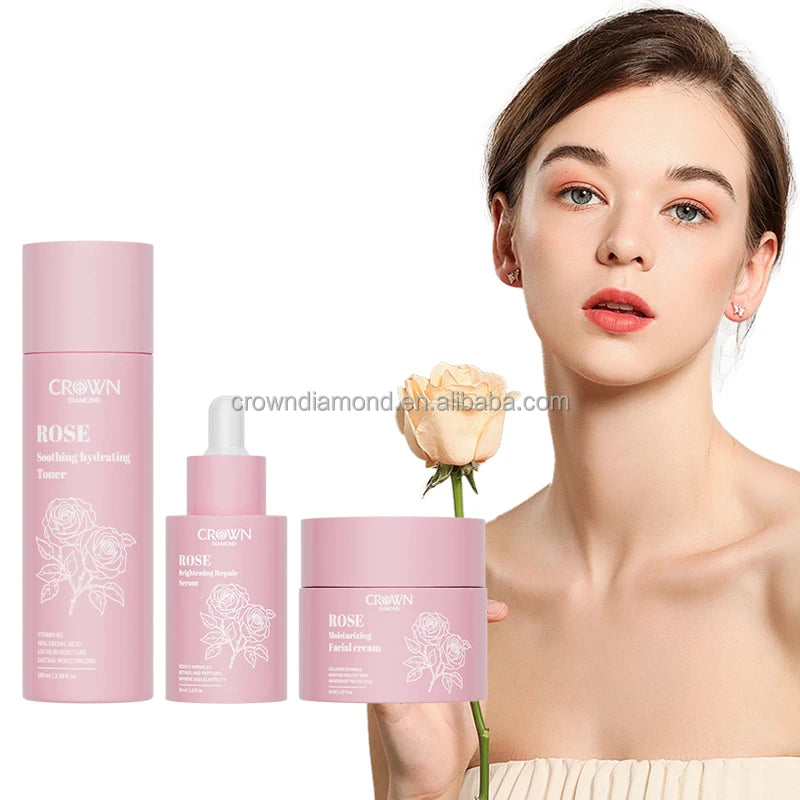 Best Selling Organic Facial Kit Niacinamide Lightening Hydrating Brightening Anti Aging Wrinkles Acne Face Rose Skin Care Set MegaBDM