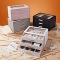New custom PU leather pull-out drawer jewelry storage box Large capacity beautiful room jewelry storage box