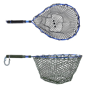 Magnetic Clip Fly Fishing Landing Net Catch and Release Trout Net Aluminum Alloy Frame with Soft Rubber Mesh Black Rubber Net