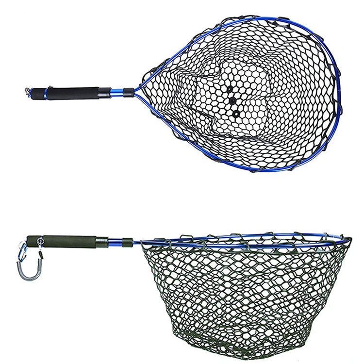 Magnetic Clip Fly Fishing Landing Net Catch and Release Trout Net Aluminum Alloy Frame with Soft Rubber Mesh Black Rubber Net