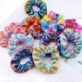 Girls Mermaid Gradient Shiny rainbow Hair Ties Organizer Laser Metallic Fabric Hidden Pocket Zipper Scrunchie With Zip Pocket