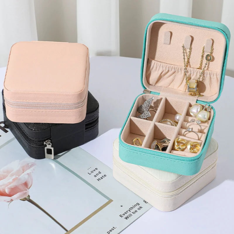 Travel Portable Jewelry Storage Box Pu Leather Double Layer Jewelry Bag Jewelry Display Case