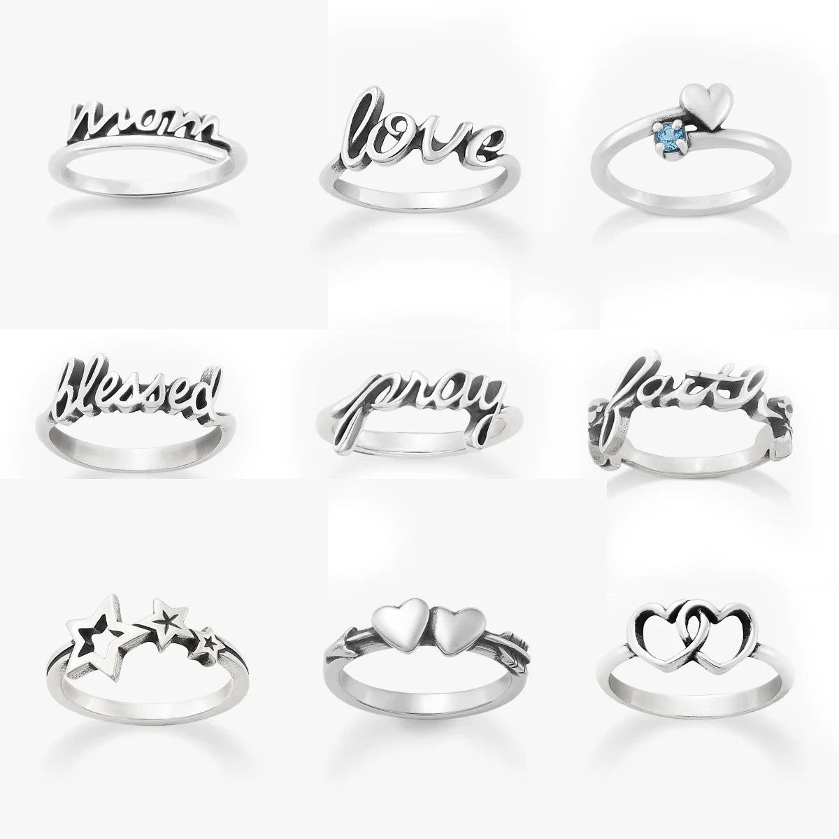 Wholesale New Design 925 Sterling Silver Ring Custom Letter Antique Silver Ring Heart Star Ring for Women