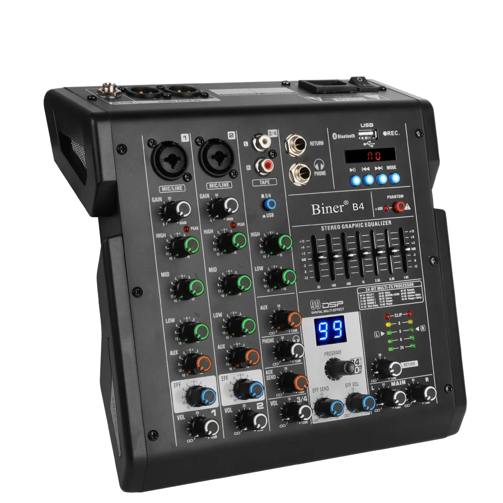 Biner B4 High Quality Professional Portable 4 Channel Built in 99 DSP Digital for Computer Recording 4 Channel Audio Mixer