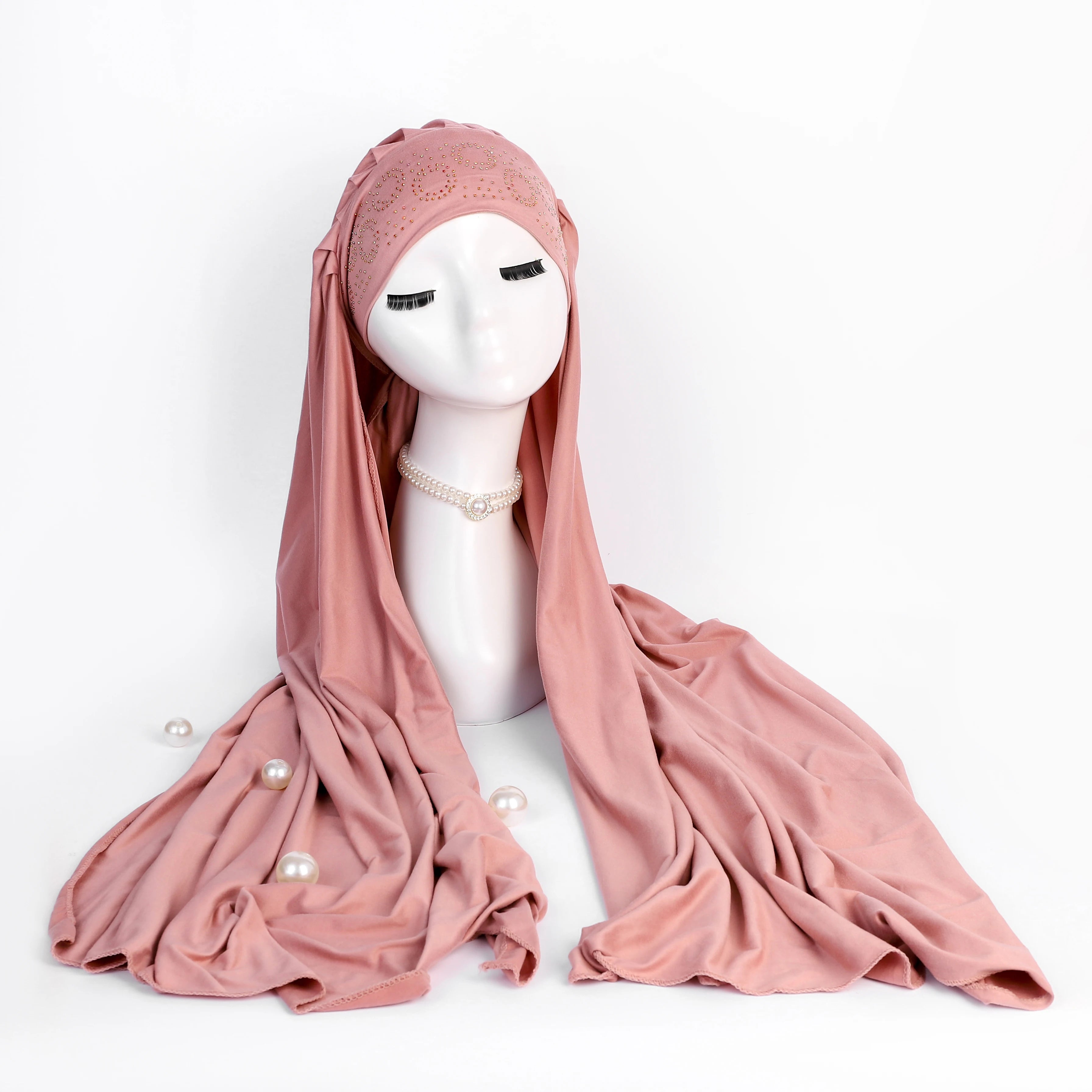 Burkha Instant Cotton Jersey Muslim Sequin Solid Color Tudung Bawal Scarf Islamic Prayer Abayas Hijab Four Seasons Women