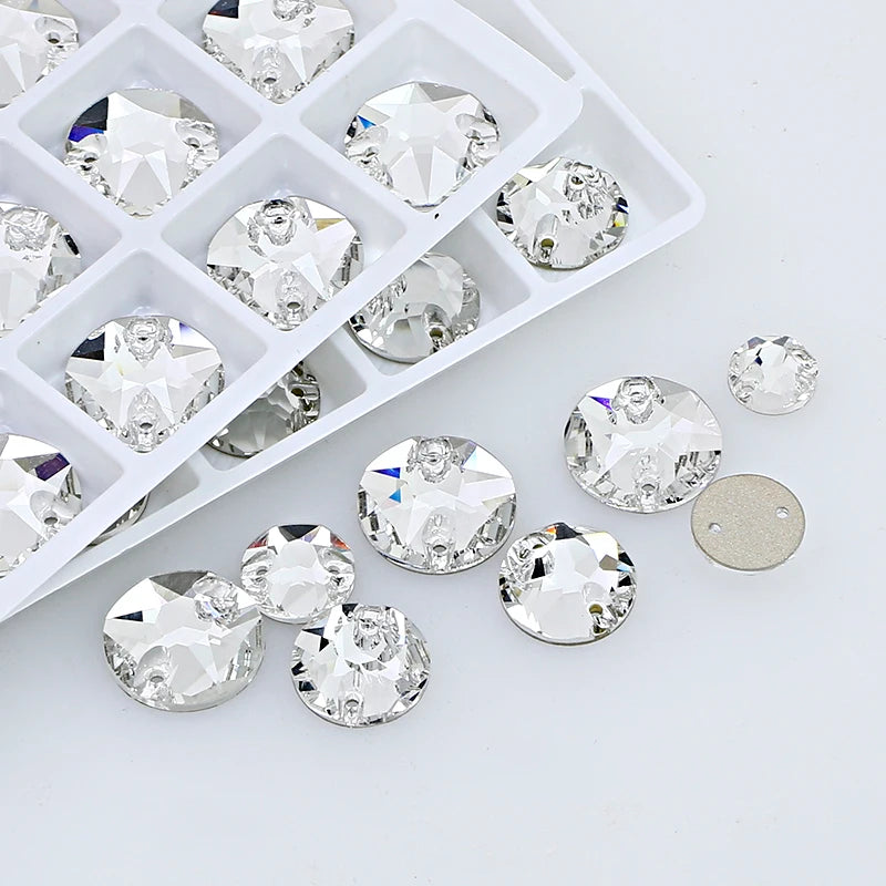 Dongzhou Round Flatback Glass Rhinestone Sew on Crystal Wholesale Loose Crystal Beads Garment Sewable Rhinestone Diy Accessories