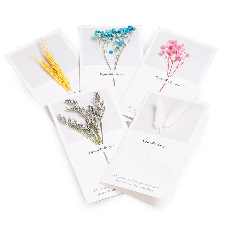 A-1177 Mini Preserved Natural Dry Flower Bouquet Thank You Greeting Gift Card 3d Dried Flower Card with Dried Flowers
