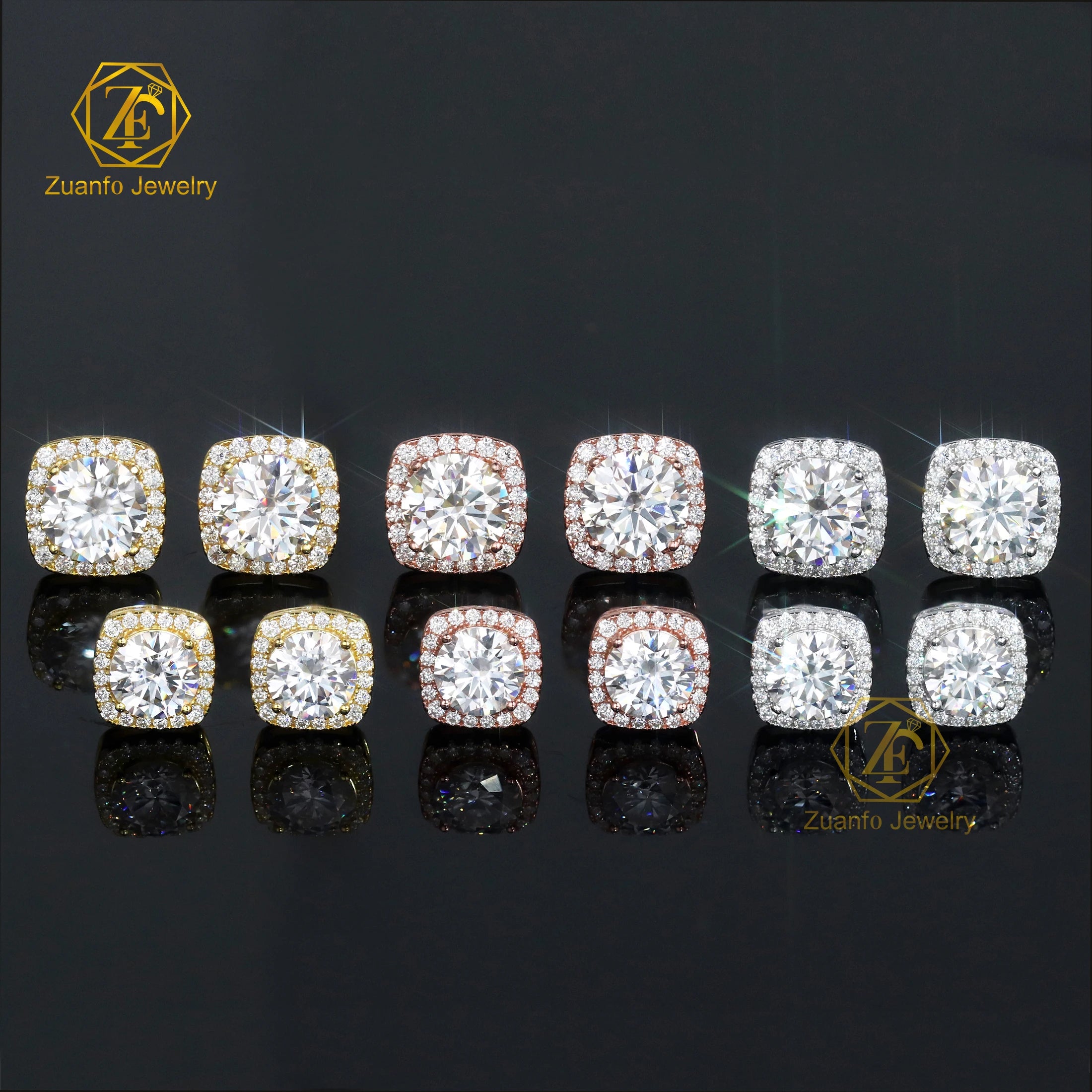 Pass Diamond Tester Moissanite Stud Earrings 925 Sterling Silver 1ct 2ct Vvs Moissanite Diamond Halo Earrings for Men&Women