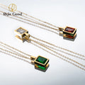 Exquisite Gold Plated Stainless Steel Square Zircon Pendant Necklace Stainless Steel Color CZ Zircon Rectangle Necklace