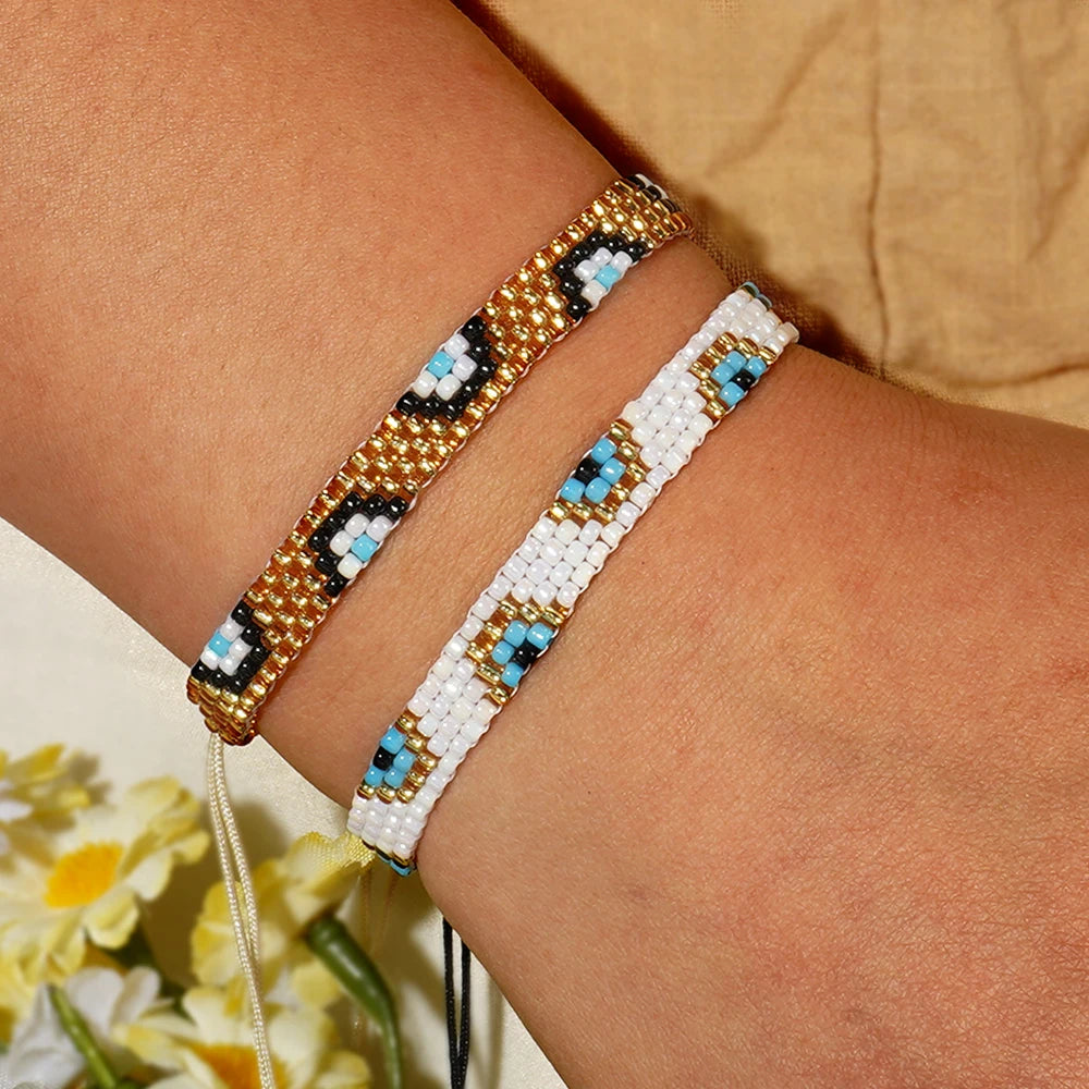 Go2boho Bohemian Women Braided Fashion Jewelry Handmade Adjustable Accessories Evil Eye Design Bead Bracelet for Friendship Gift