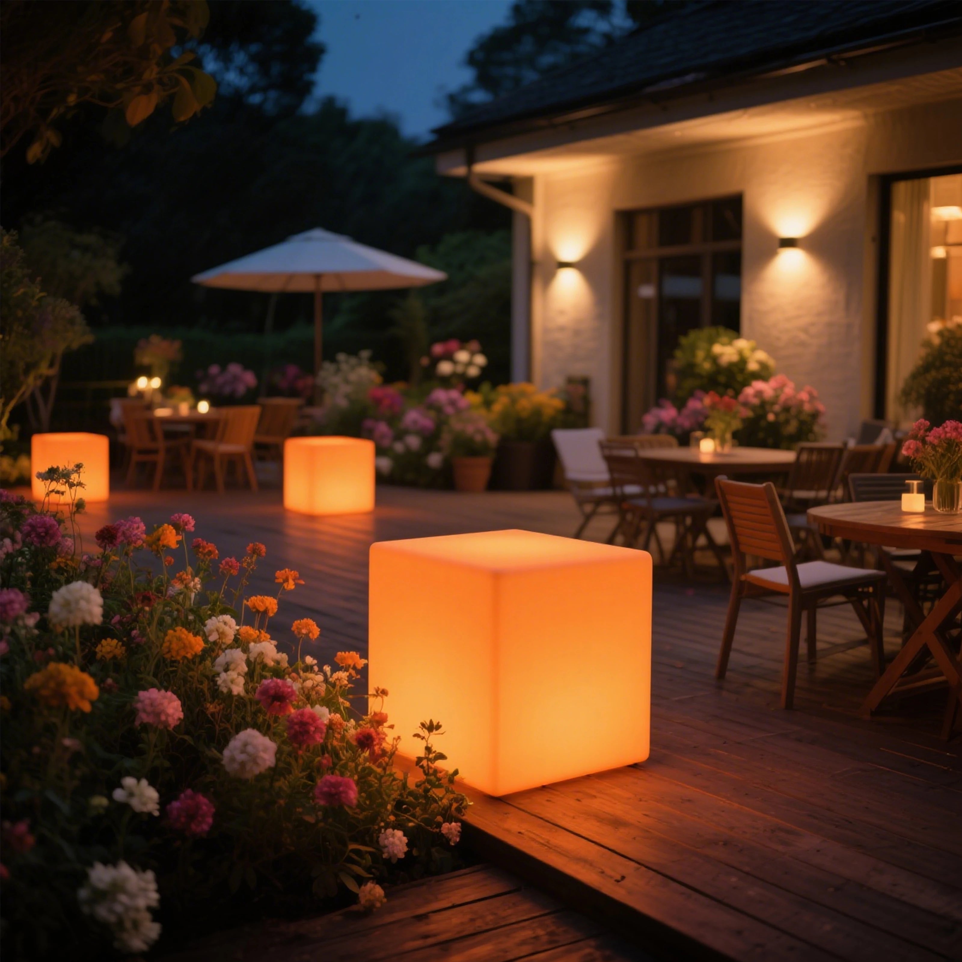 40cm (16 Inch) Modern Cube LED Lamp Rechargeable with Remote Control Color-Changing Mood Light for Outdoor Living Room Hotel Use