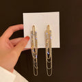 Trendy Long Tassel Crystal Drop Earrings for Women Geometric Full Diamond Rhinestone Earrings Statement Jewelry Gifts