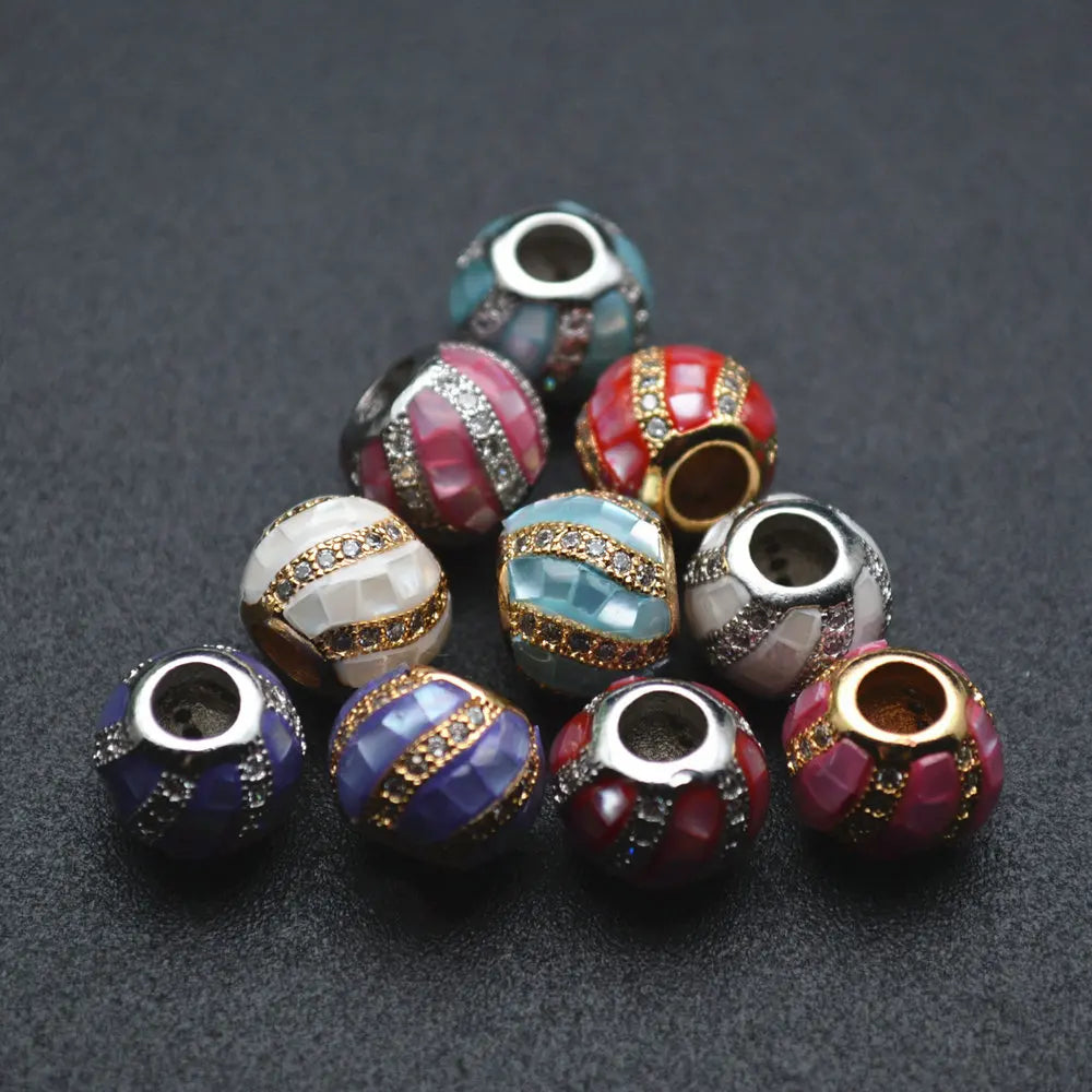 Many Colors Shell Paved Round Big Hole Metal Round Spacer DIY Ball Charms Loose Beads for Bracelet
