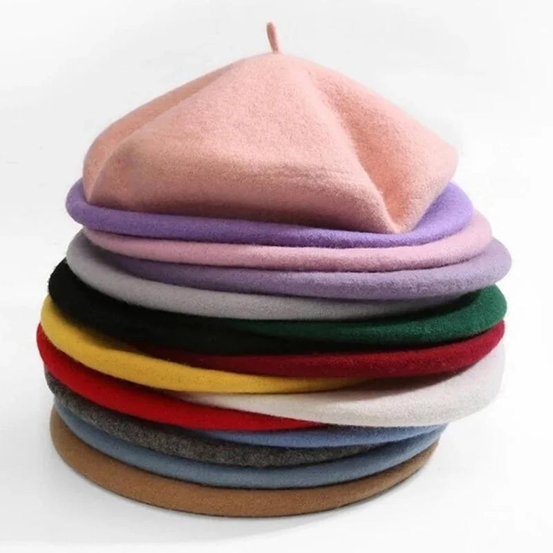 RTS Autumn Winter School Wholesale Cheap Berets for Sale Fashion Woman Kids 30 Plain Colors Black Summer Polyester Beret Hat