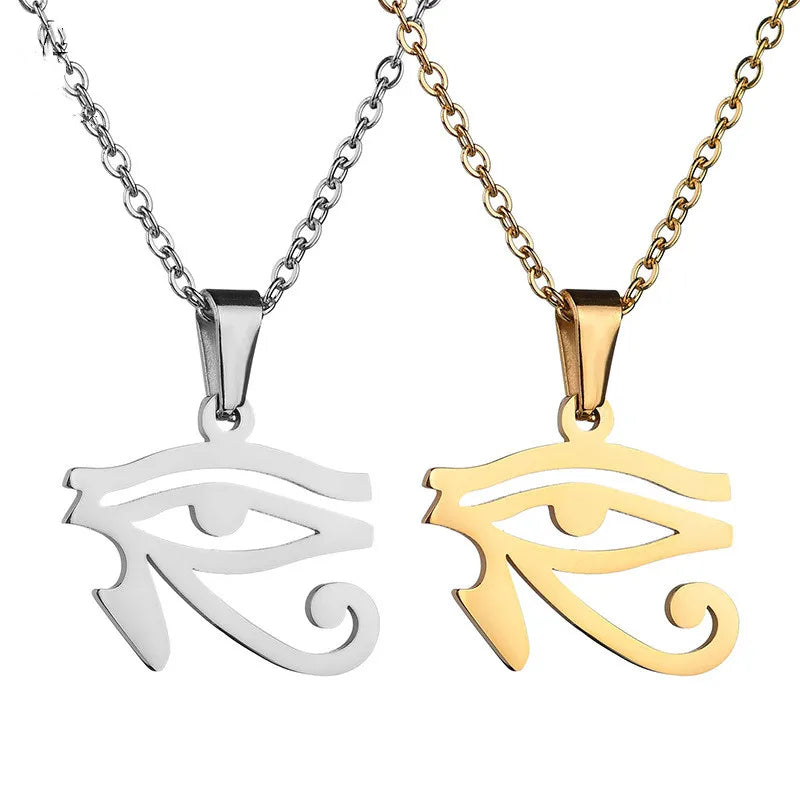 Egyptian Horus Eye Cut Pendant Gold Plated Stainless Steel Chain Protective Amulet Accessory for Men Women African Jewelry