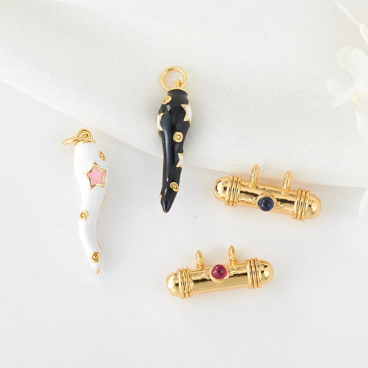 Fashion 14K Gold Plated Diy Jewelry Accessories Charm Star Black and White Enamel Chili Pendant Necklace Bracelet Making