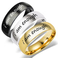 Stainless Steel Ring 6mm "I Am Enough" Classic Engraved Rings Spiral Titanium Steel Finger Ring for Couple Men Women