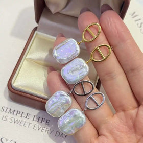 S925 Silver Baroque Freshwater Pearl Huggie Earrings Cute Pig Nose Natural Square Gold and Silver Wedding Occasion Gift Style