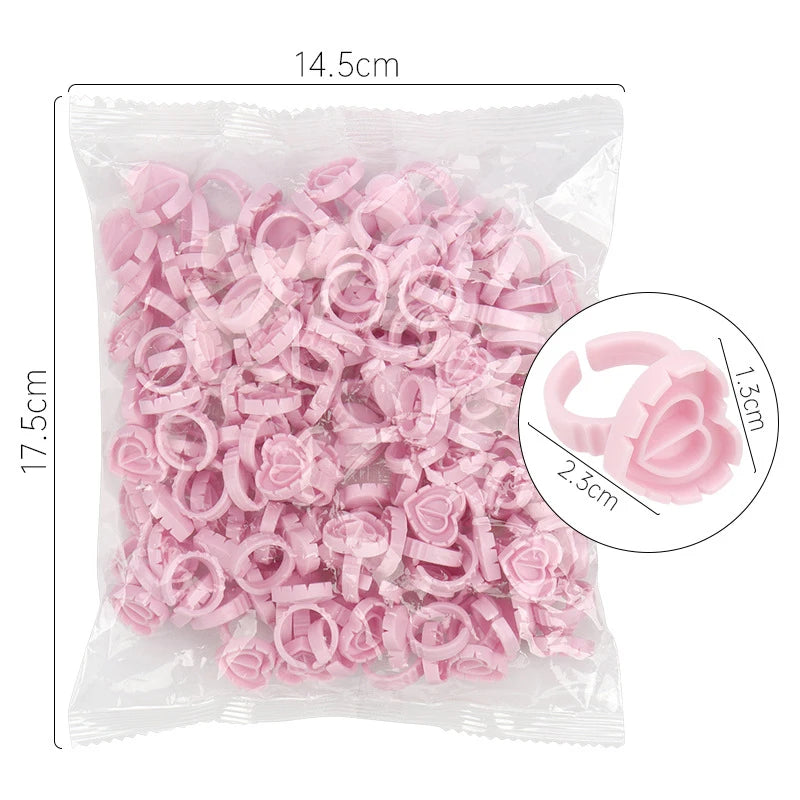 Custom logo 100pcs Silicon Glue Holder Pallet Plastic Eyelash Extension Eye Lash Holder Heart Glue Rings for Eyelashes Extension