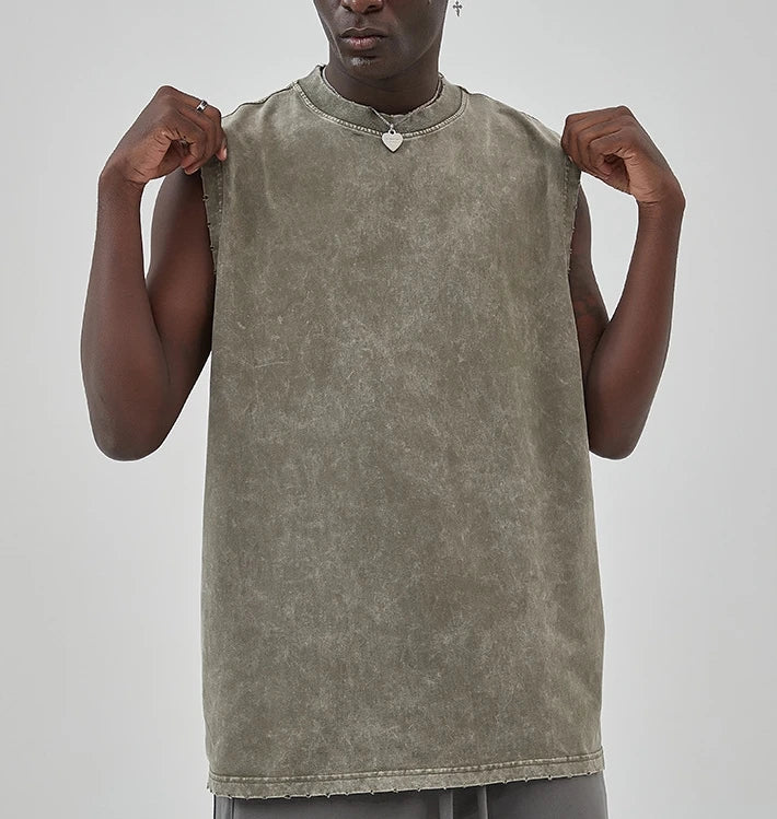 Men's Sporty Hip Hop Sleeveless Tank Top Polyester Washed Breathable Quick Dry Custom Bodybuilding Stringer Vest