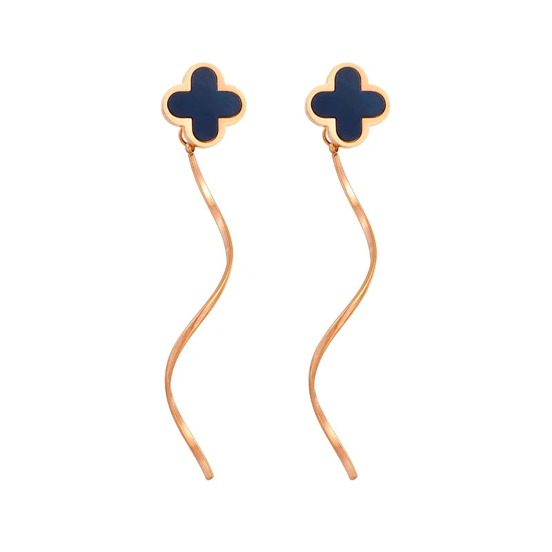 Nabest Stainless Steel Four Leaf Clover Charm Stud Earrings Jewelry Women PVD Plated Hypoallergenic Long Tassel Earrings