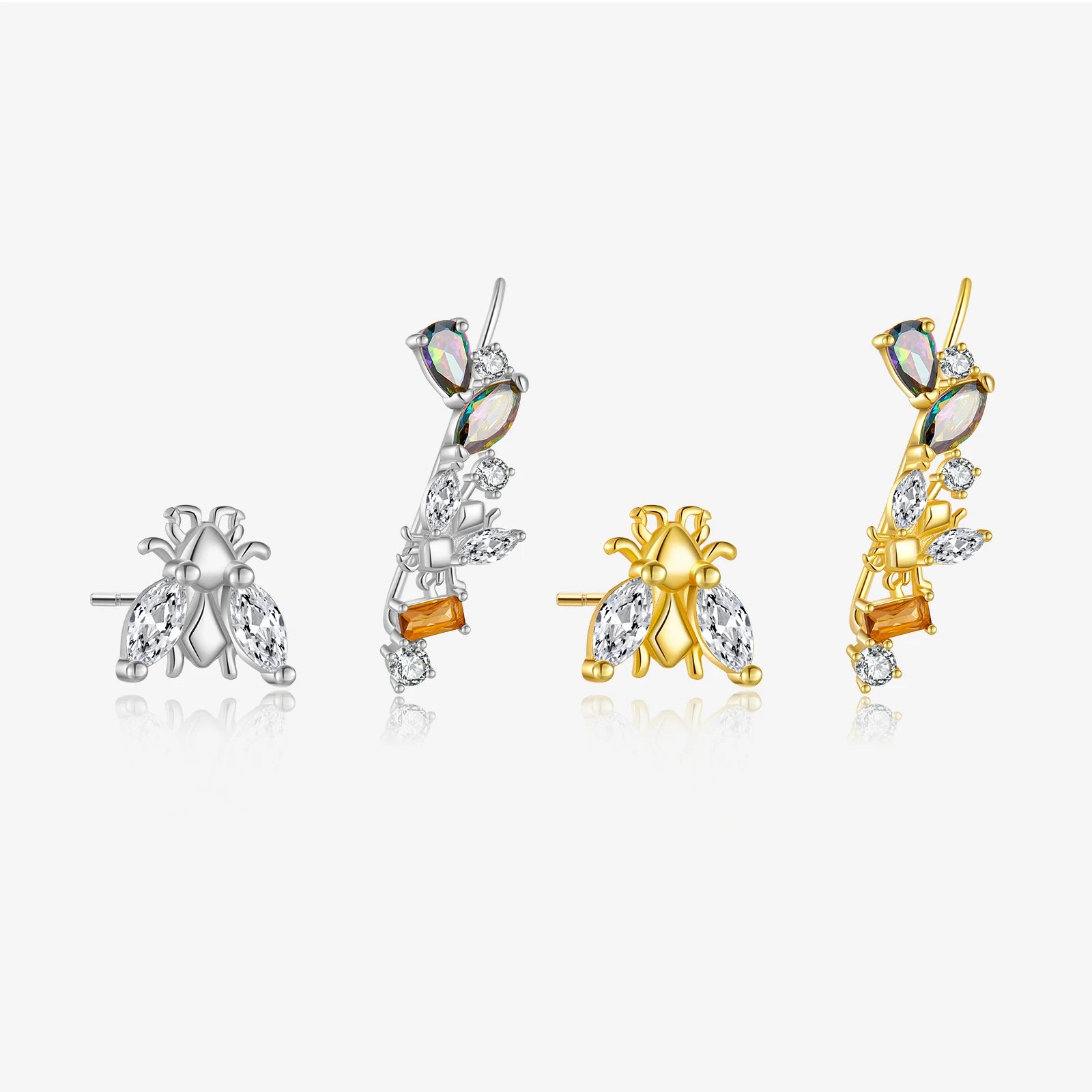 FUAMAY Aretes De Plata 925 Silver Asymmetrical Zircon Drop Stud Honey Bee Earrings