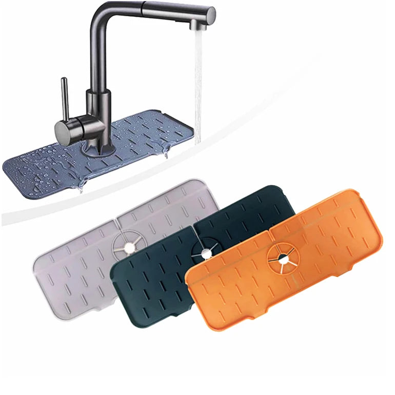Silicone Countertop Drying Mats Sink Draining Pads Behind Faucet Silicone Water Catcher Mat with Slope