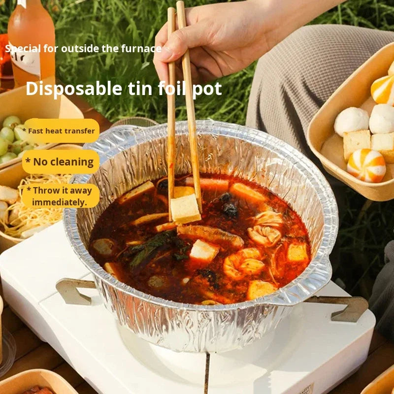 Disposable Aluminum Foil Pot for Outdoor BBQ Multi-Purpose Heatable Open Fire Use New Chinese Style 200 Pieces/Box